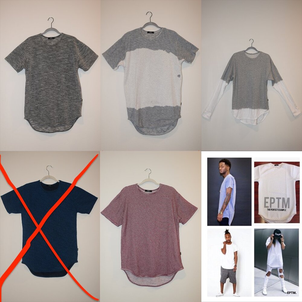(Size M/S) Lot of EPTM. Men's Knit Scallop Fit Extended Basic T-Shirt Short/Long